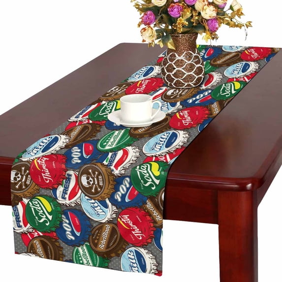 MKHERT Bottle Cap Table Runner, Colorful Unique Table Cloth Runner for Wedding Party Banquet Decoration 14x72 inch