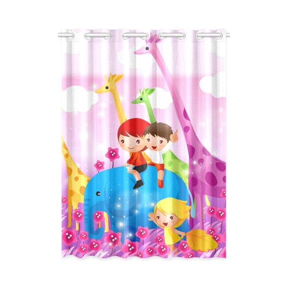 MKHERT Boys on Elephant Blackout Window Curtain Drapes Bedroom Living Room Kitchen Curtains 52x84 inch