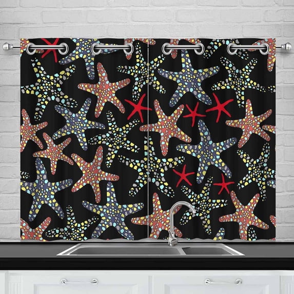 MKHERT Bright Starfishes Window Curtain Kitchen Curtains Window Treatments 26x39 inch,Set of 2