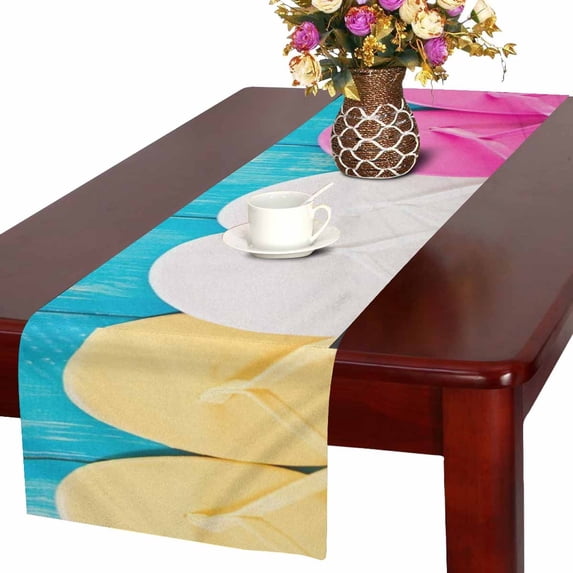 MKHERT Bright Women's Flip Flops on a Wood Board Table Runner for Office Kitchen Dining Wedding Party Banquet 16x72 Inch