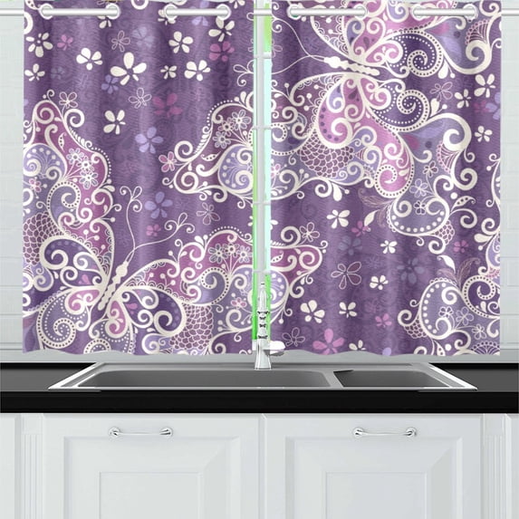 MKHERT Butterflies and Flowers Window Curtain Kitchen Curtains Window Treatments 26x39 inch,Set of 2