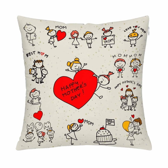 MKHERT Cartoon Cocept Happy Kids Happy Mother's Day Pillow Covers Pillowcase Throw Pillows 18x18 inch