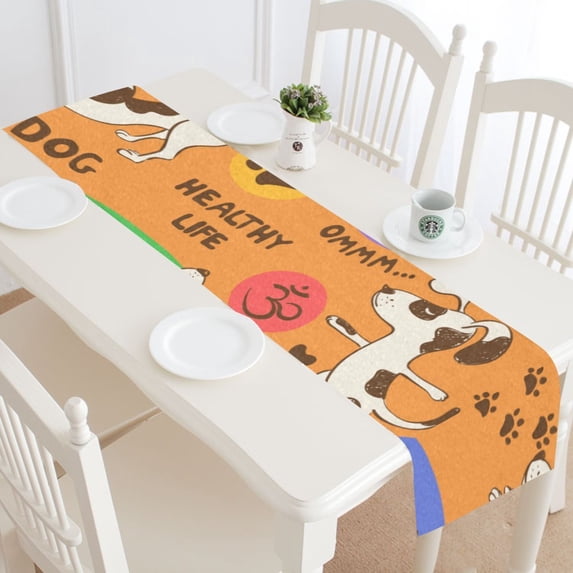 MKHERT Cartoon Dog Yoga Table Runner for Office Kitchen Dining Room Wedding Party 16x72 inch