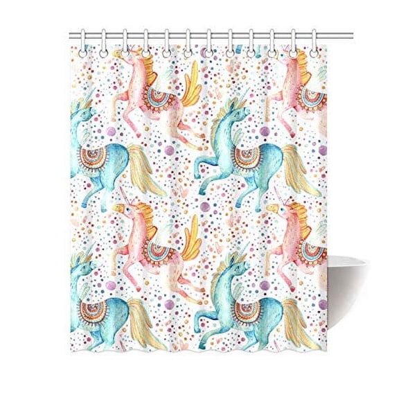 MKHERT Cartoon Flying Unicorns Polyester Fabric Bathroom Shower Curtain 60x72 inch