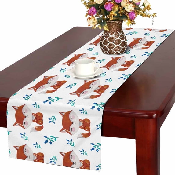 MKHERT Cartoon Fox Table Runner, Funny Fox Table Cloth Runner for Wedding Party Banquet Decoration 14x72 inch