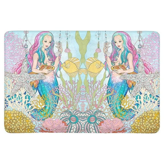 MKHERT Cartoon Mermaid with Gold Fish in Underwater World Doormat Rug Home Decor Floor Mat Bath Mat 23.6x15.7 inch