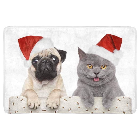 MKHERT Cat and Dog in Red Christmas Hat Xmas Year Design Doormat Rug Home Decor Floor Mat Bath Mat 23.6x15.7 inch