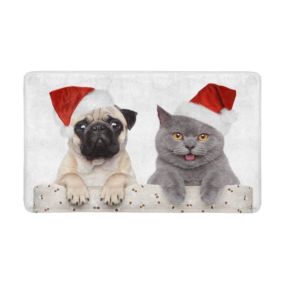 MKHERT Cat and Dog in Red Christmas Hat Xmas Year Design Doormat Rug Home Decor Floor Mat Bath Mat 30x18 inch