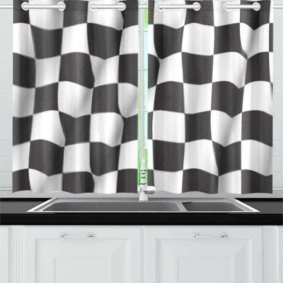 MKHERT Checkered Race Flag Window Curtain Kitchen Curtain 26x39 inch,Two Piece