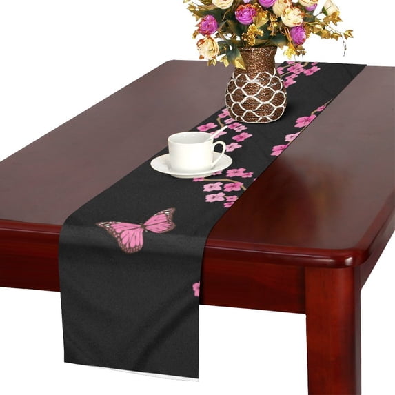 MKHERT Cherry Blossom Butterflies Table Runner for Kitchen Wedding Party Home Decor 16x72 inch