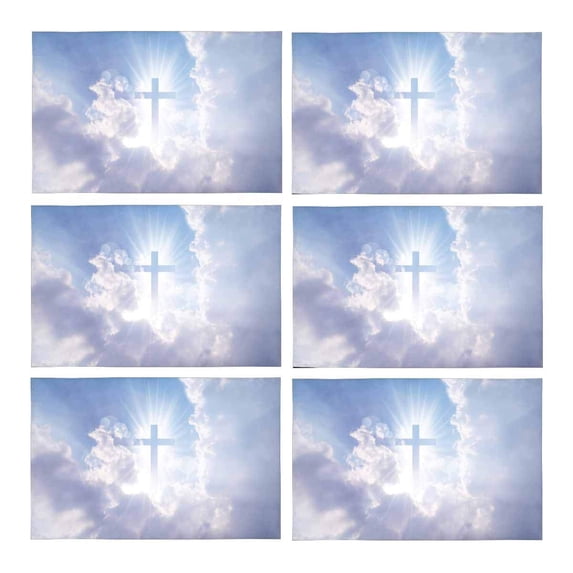 MKHERT Christian Cross Appears Bright in The Sky Placemats Table Mats for Dining Room Kitchen Table Decoration 12x18 inch,Set of 6