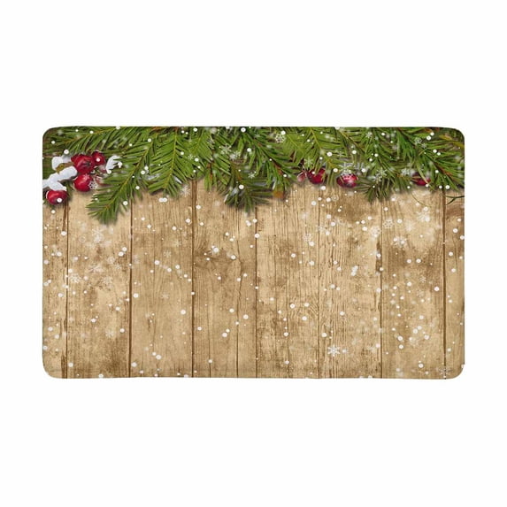MKHERT Christmas Decoration Fir Twig with Red Berries On Wood Doormat Rug Home Decor Floor Mat Bath Mat 30x18 inch