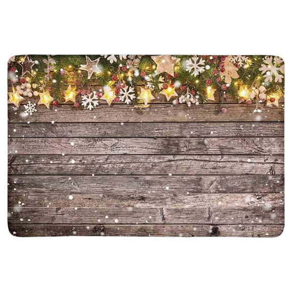 MKHERT Christmas Ornaments Snowflakes Stars Lights on Wooden Background Doormat Rug Home Decor Floor Mat Bath Mat 23.6x15.7 inch