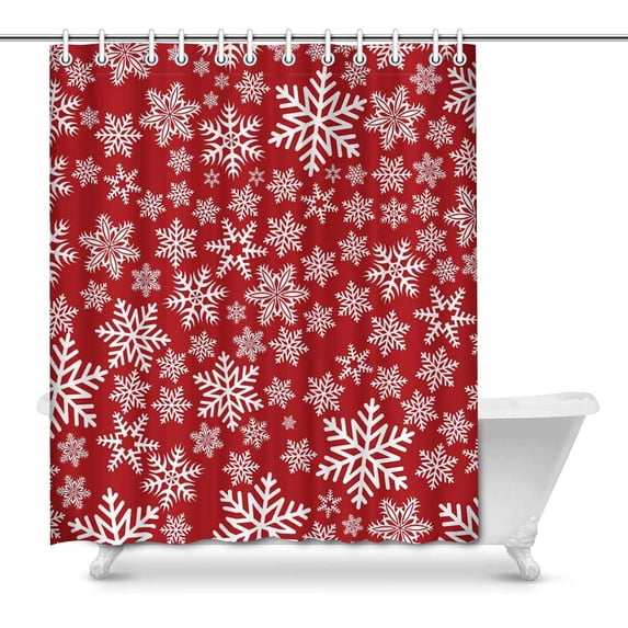 MKHERT Christmas Snowflakes on Red Background House Decor Shower Curtain for Bathroom Decorative Bathroom Shower Curtain Set 66x72 inch