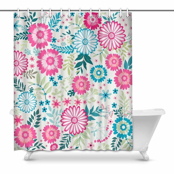 MKHERT Classic Colorful Flowers and Plants Leaves Waterproof Shower Curtain Decor Fabric Bathroom Set 60x72 inch