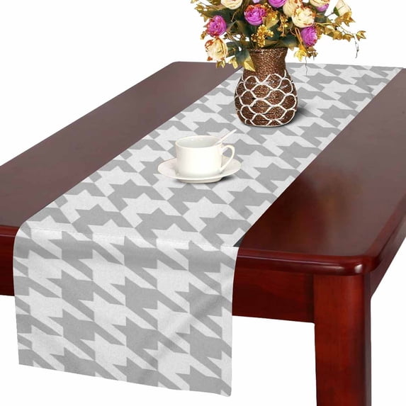 MKHERT Classical Black and White Houndstooth Checkered Pattern Table Runner Home Decor for Wedding Banquet Decoration 16x72 Inch