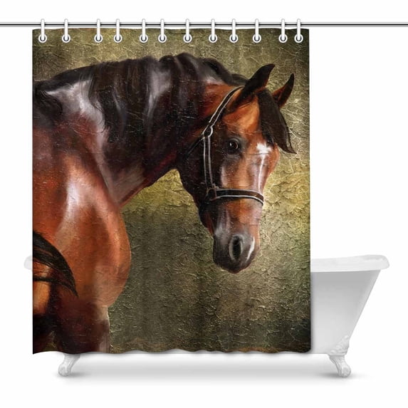 MKHERT Classical Horse Vintage Animal Portrait Waterproof Shower Curtain Decor Fabric Bathroom Set 60x72 inch
