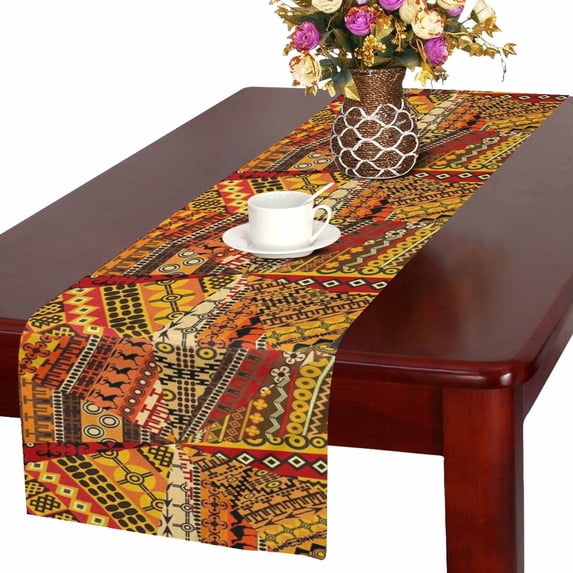 MKHERT Collage Of Ethnic Motifs Abstract Background Table Runner Home Decor for Home Kitchen Dining Wedding Party 16x72 Inch