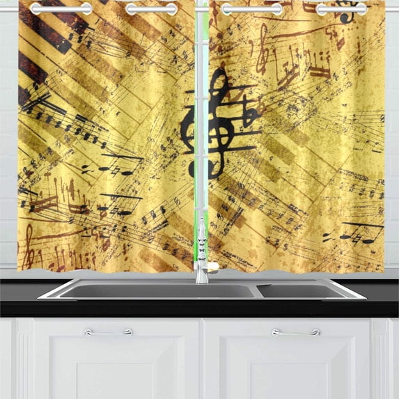 MKHERT Color Musical Notes Window Curtains Kitchen Curtain Room Bedroom Drapes Curtains 26x39 inch, 2 Piece