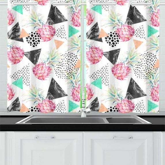 MKHERT Color Pineapple Window Curtains Kitchen Curtain Room Bedroom Drapes Curtains 26x39 inch, 2 Piece