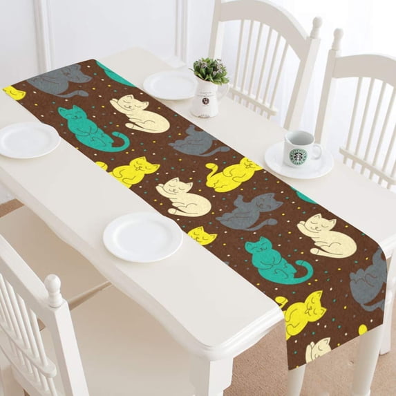 MKHERT Colorful Cats Table Runner for Kitchen Wedding Party Home Decor 16x72 inch