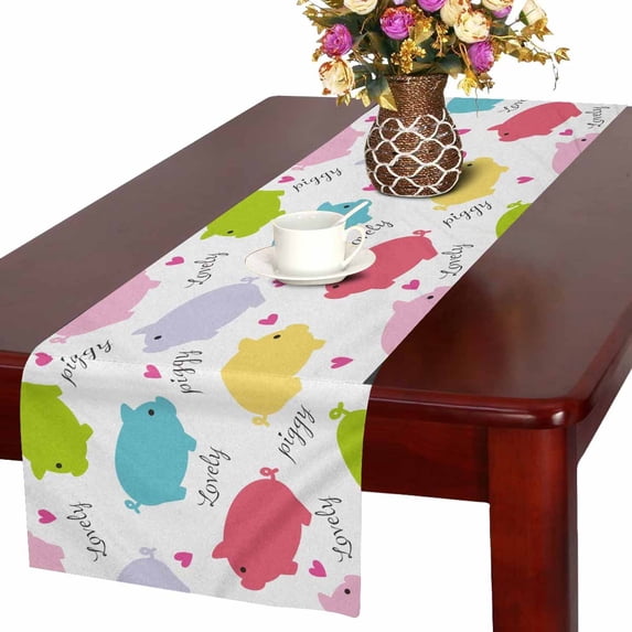MKHERT Colorful Cute Pig Table Runner, Cartoon Pig Table Cloth Runner for Wedding Party Banquet Decoration 16x72 inch