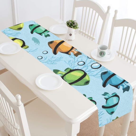 MKHERT Colorful Fish Table Runner for Kitchen Wedding Party Home Decor 14x72 inch