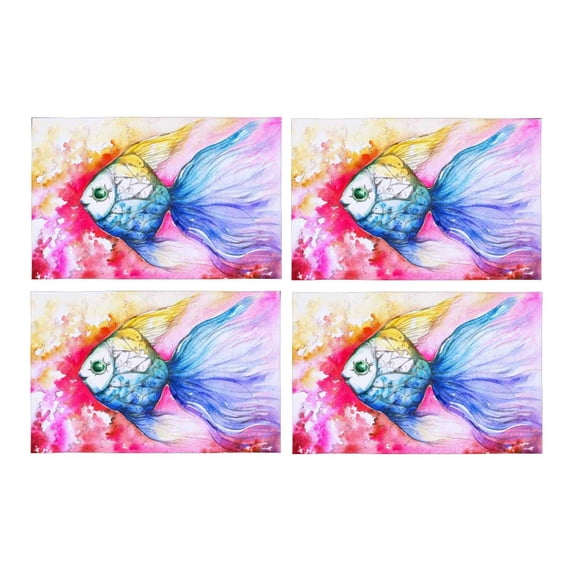 MKHERT Colorful Fish Watercolor Painting Placemats Table Mats for Dining Room Kitchen Table Decoration 12x18 inch,Set of 4