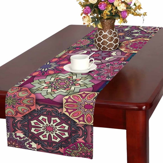 MKHERT Colorful Floral and Mandala Elements Table Runner For Wedding Party Decoration Kitchen Decor Decoration 16x72 inch