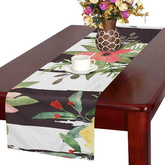 MKHERT Colorful Flowers With Strips Table Runner For Wedding Party Decoration Kitchen Decor Decoration 16x72 inch