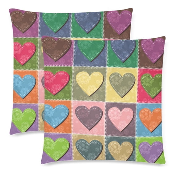 MKHERT Colorful Heart Shape Pattern Throw Pillowcase Pillow Cover Cushion Couver 18x18 inch, Set of 2