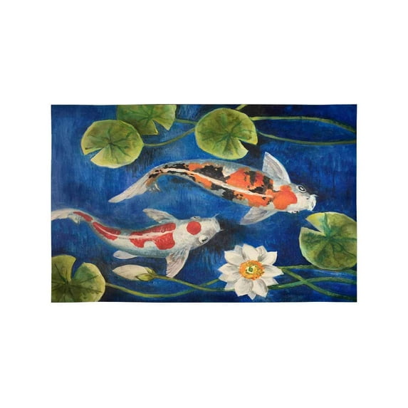 MKHERT Colorful Koi Fish with Lotus in A Pond Painting Placemats Table Mats for Dining Room Kitchen Table Decoration 12x18 inch,Set of 4