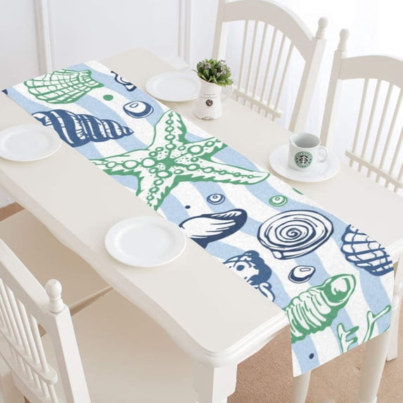 MKHERT Colorful Marine Shell Table Runner for Kitchen Wedding Party Home Decor 14x72 inch