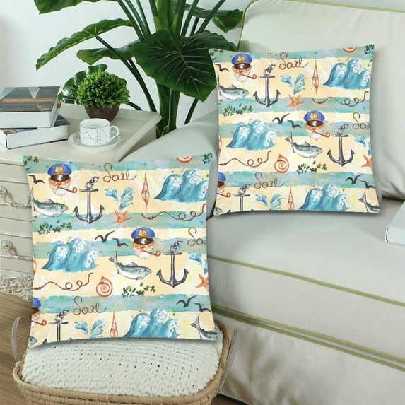 MKHERT Colorful Nautical Pattern Pillowcase Pillow Protector Cushion Cover 18x18 inch,Set of 2