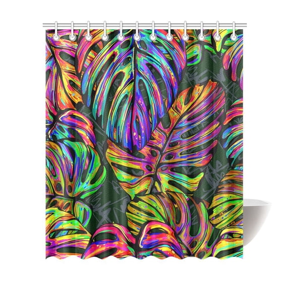 MKHERT Colorful Palm Trees Leaves Polyester Fabric Bathroom Shower Curtain 66x72 inch
