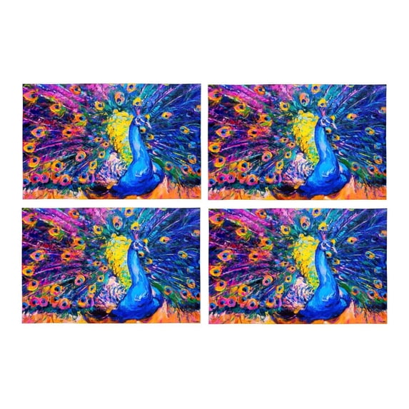 MKHERT Colorful Peacock Oil Painting Placemats Table Mats for Dining Room Kitchen Table Decoration 12x18 inch,Set of 4