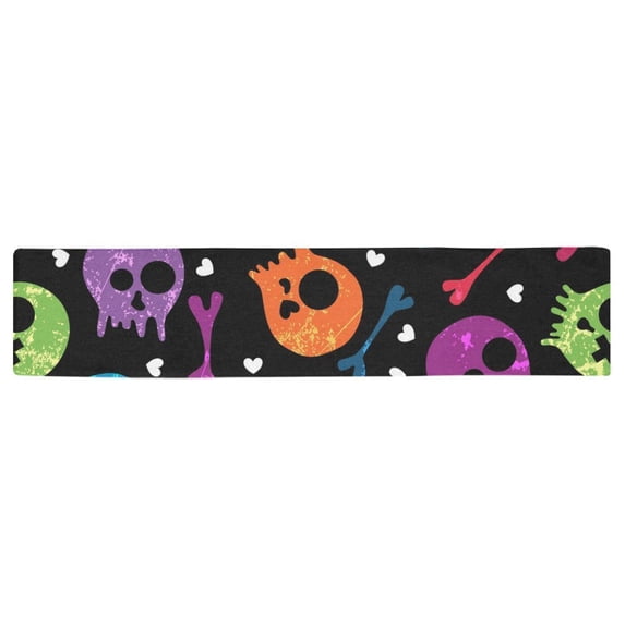 MKHERT Colorful Skulls And Heart Table Runner for Kitchen Wedding Party Home Decor 16x72 inch