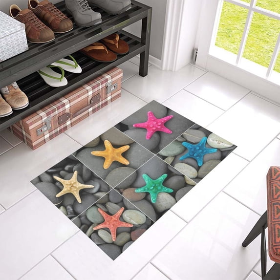 MKHERT Colorful Starfish and Beach Pebbles Doormat Rug Home Decor Floor Mat Bath Mat 23.6x15.7 inch