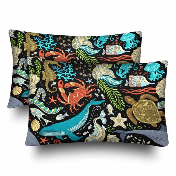 MKHERT Colorful Underwater Ocean Animals Pillowcase Pillow Protector Cushion Cover 20x30 inch,Set of 2