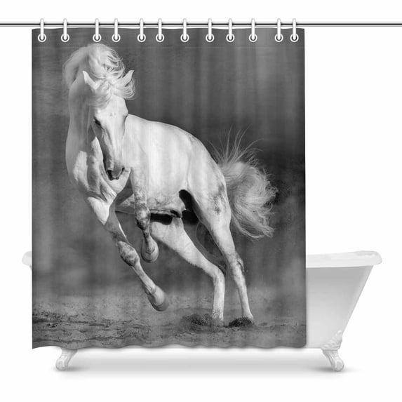 MKHERT Cool Animal White Horse Run Free in Desert House Decor Shower Curtain for Bathroom Decorative Bathroom Shower Curtain Set 60x72 inch