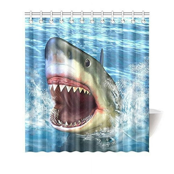 MKHERT Cool Animal White Shark Jumping Out of Sea House Decor Shower Curtain for Bathroom Decorative Fabric Bath Curtain Set 66x72 inch