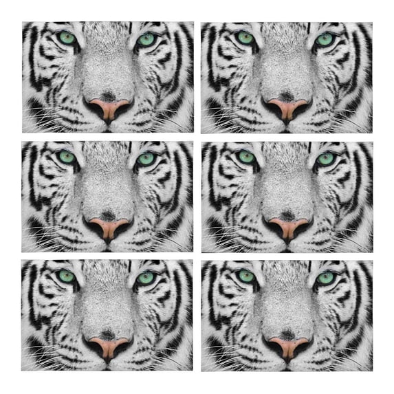 MKHERT Cool Animal White Tiger Face Placemats Table Mats for Dining Room Kitchen Table Decoration 12x18 inch,Set of 6