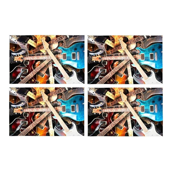 MKHERT Cool Electric Guitar Surrounded with Lightnings Placemats Table Mats for Dining Room Kitchen Table Decoration 12x18 inch,Set of 4