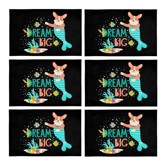 MKHERT Corgi with The Inscription Dream Big Placemats Table Mats for Dining Room Kitchen Table Decoration 12x18 inch,Set of 6