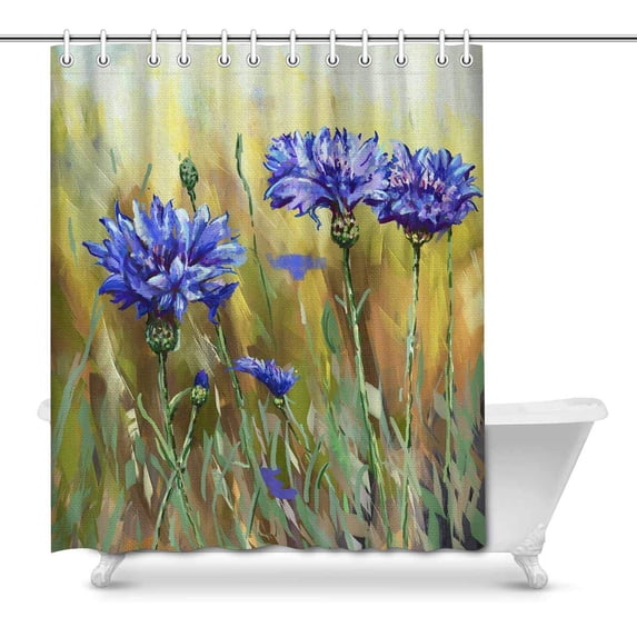 MKHERT Cornflower Flower Oil Painting Home Decor Waterproof Polyester Bathroom Shower Curtain Bath Decorations Hooks 66x72 inch