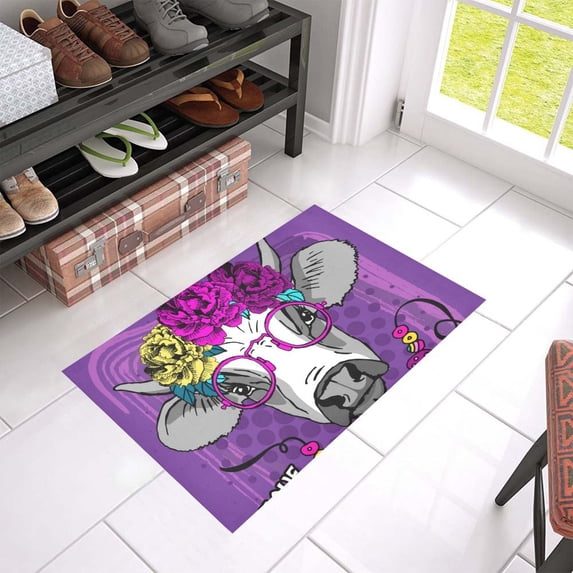 MKHERT Cow With Wreath And Necklace Doormat Rug Home Decor Floor Mat Bath Mat 23.6x15.7 inch