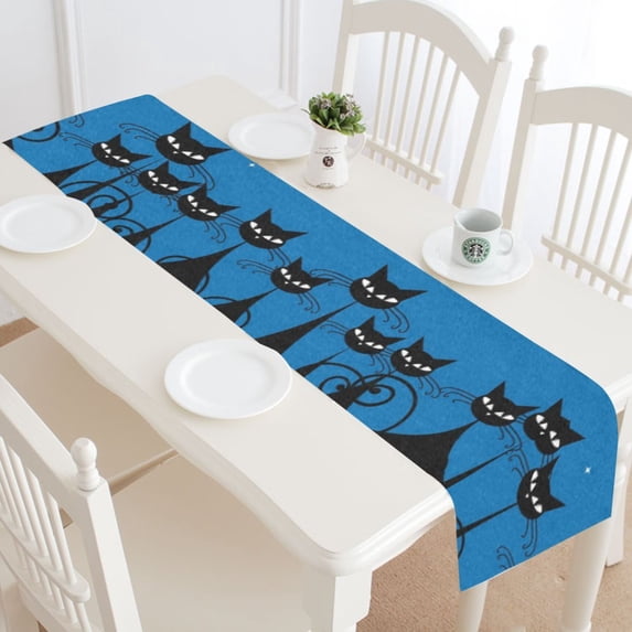 MKHERT Crowd of Black Cats Table Runner for Wedding Party Banquet Decoration 16x72 inch