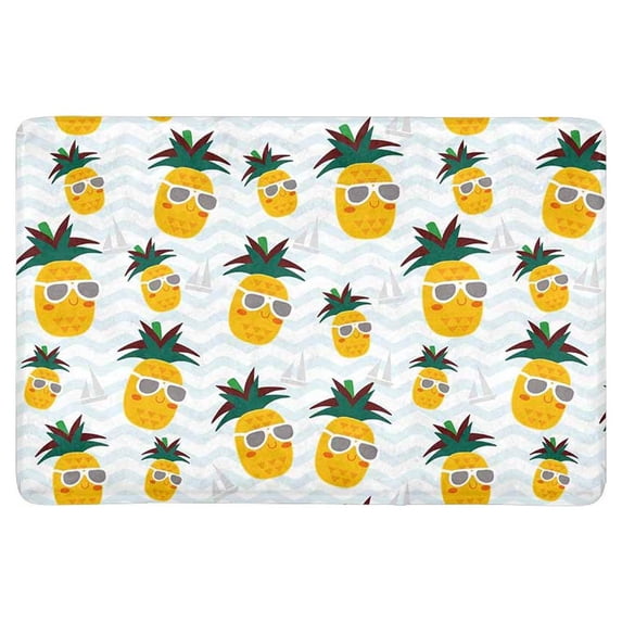 MKHERT Cute Adorable Pineapple and Boat in Blue Stripes Ocean Waves Doormat Rug Home Decor Floor Mat Bath Mat 23.6x15.7 inch
