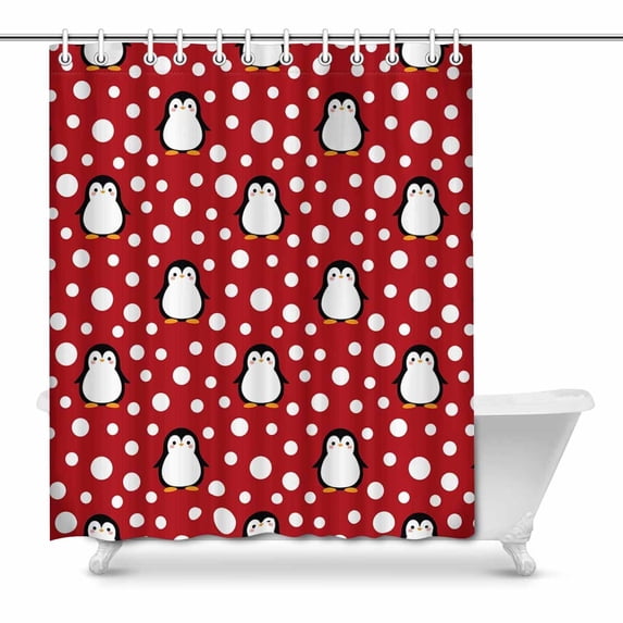 MKHERT Cute Animal Penguin with Polka Dots Decor Waterproof Polyester Bathroom Shower Curtain Bath 66x72 inch