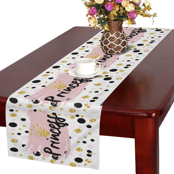 MKHERT Cute Bunting As Festive Glitter Letters and Crown Table Runner Home Decor for Wedding Party Banquet Decoration 16x72 Inch